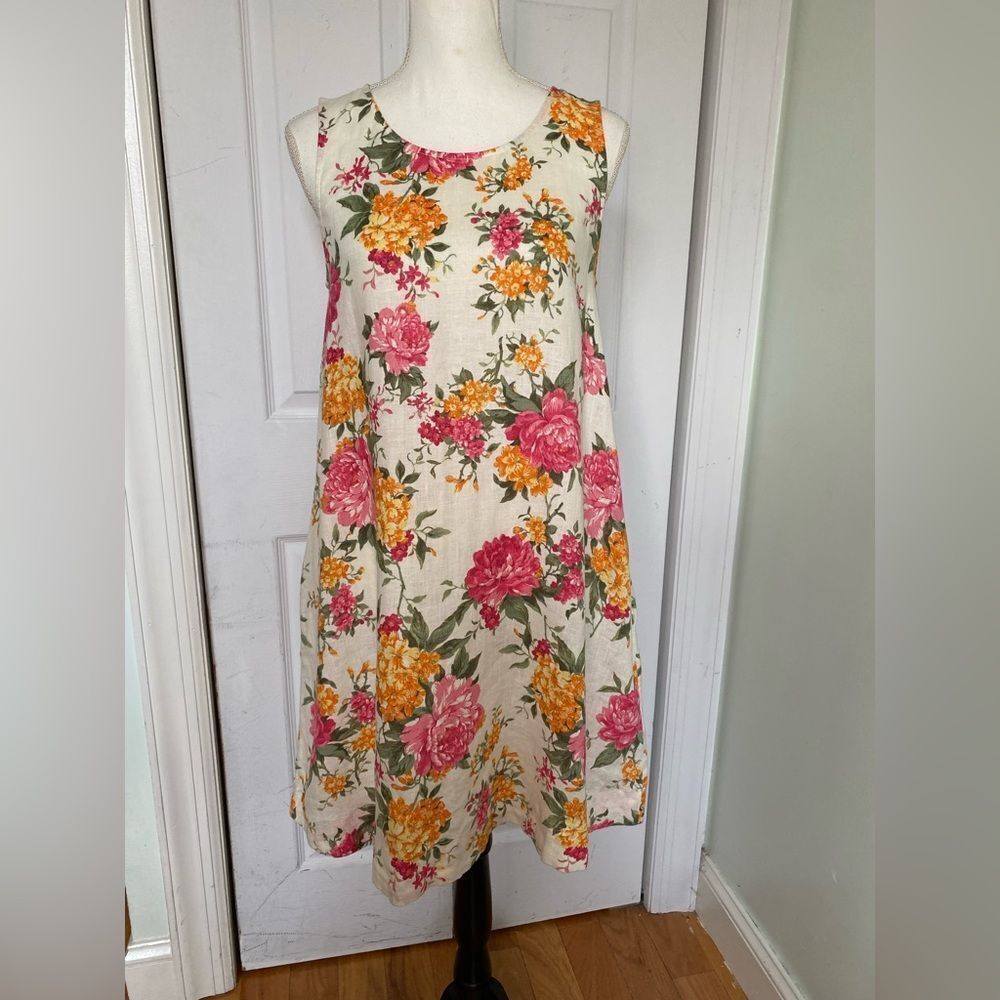 90s/ Y2K Cynthia Rowley Floral Linen Dress